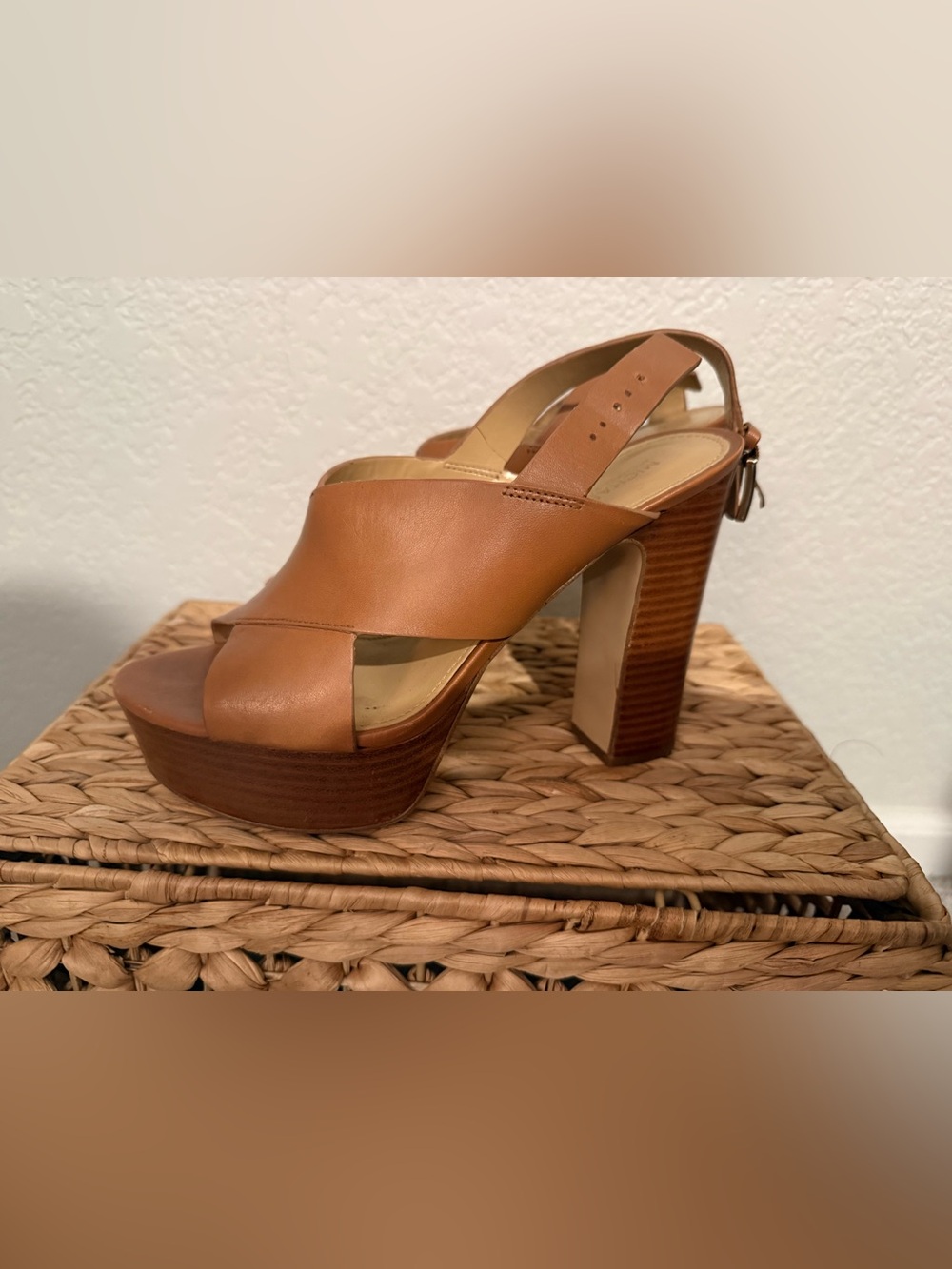 Michael Kors Cognac Leather Platform Slingback Heels